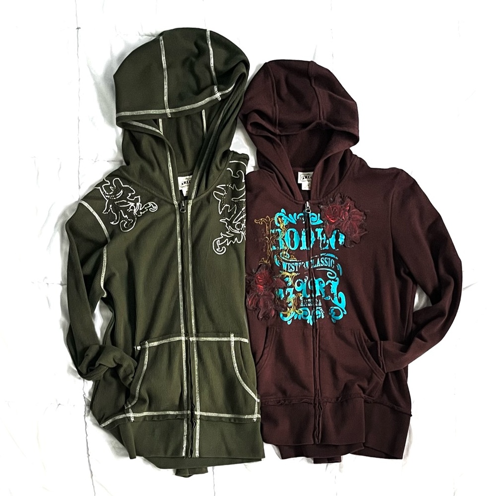 🔥2 ARIAT HOODIES. XL DARK OLIVE GREEN AND L/G CHOCOLATE BROWN ZIPPER FRONT🔥🤠😍